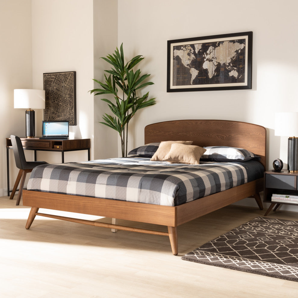 Westra Modern Farmhouse Walnut Effect Platform Bed, Full