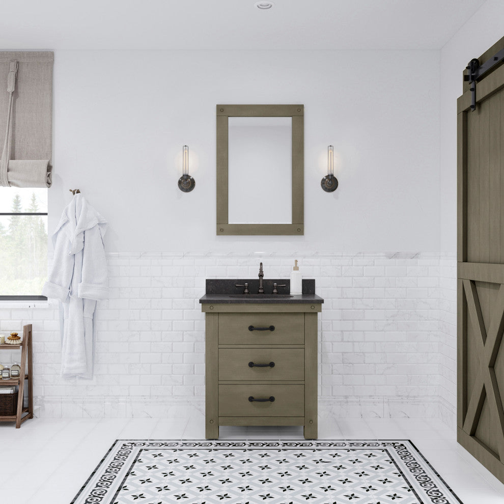30" Grizzle Gray Single Sink Bathroom Vanity, Blue Limestone Counter Top, Faucet