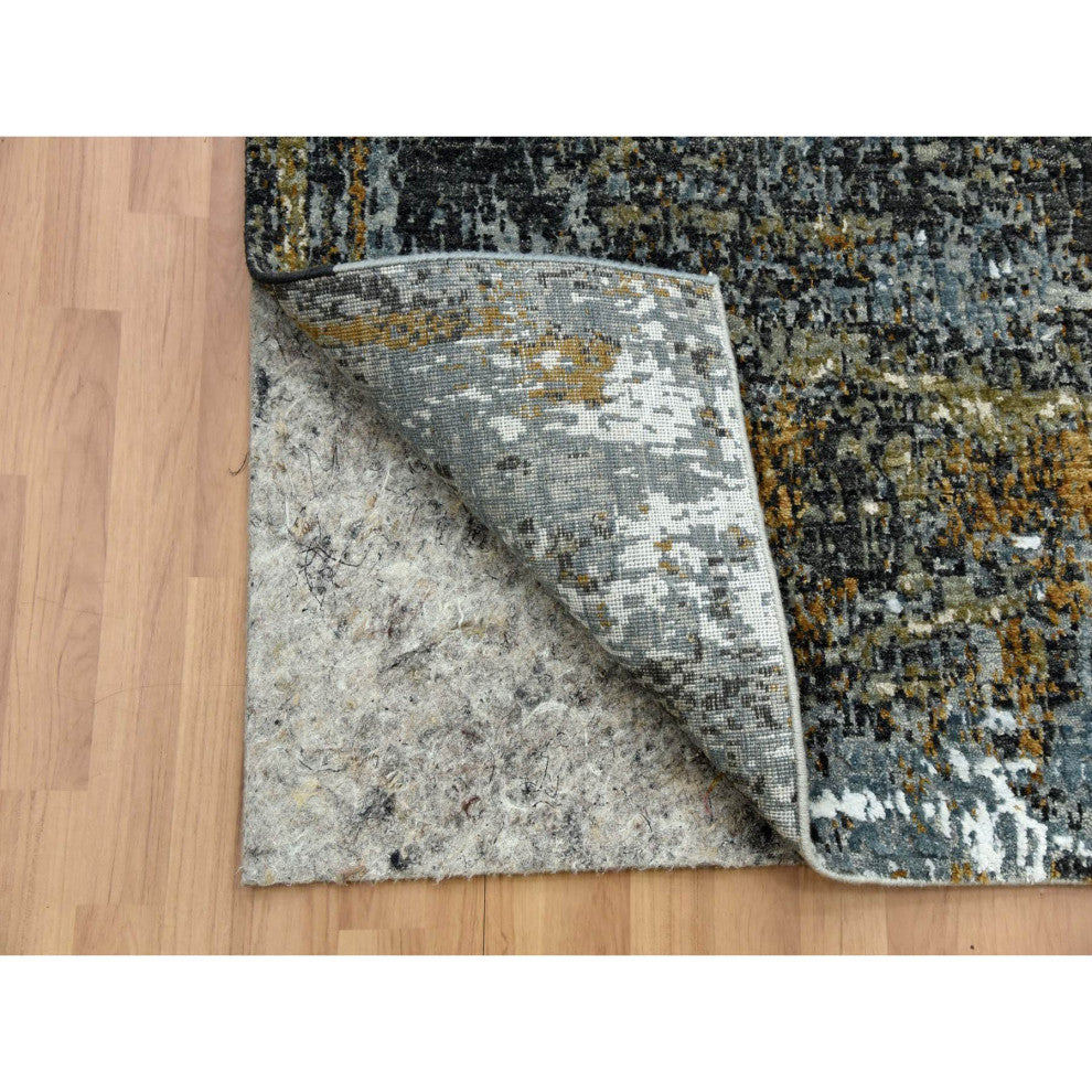 Battleship Gray, Wool Hand Knotted, Abstract Design XL Runner Rug, 2'5"x19'10"