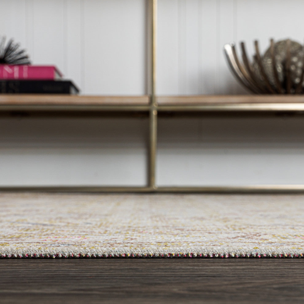 Alba Modern Faded Peshawar Area Rug, Ivory, 2 X 8