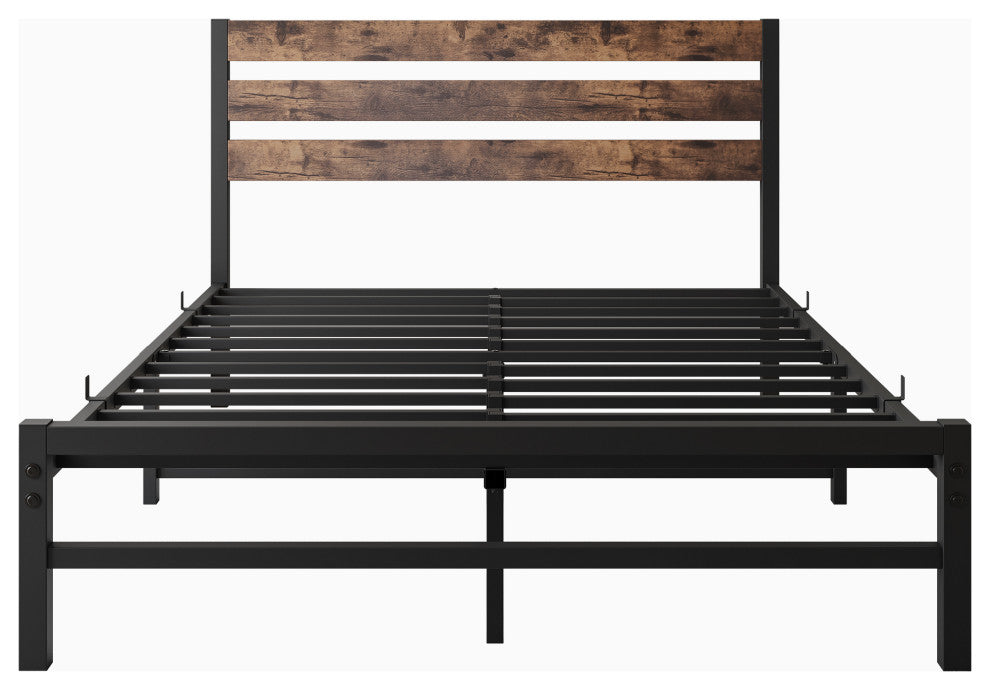 Gewnee Full Size Platform Bed Frame with Rustic Vintage Wood Headboard