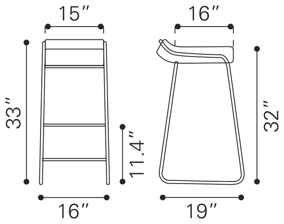 Bar Stool Chair Barstool, Set of 2, Faux Vinyl Leather, Steel, White, Chrome