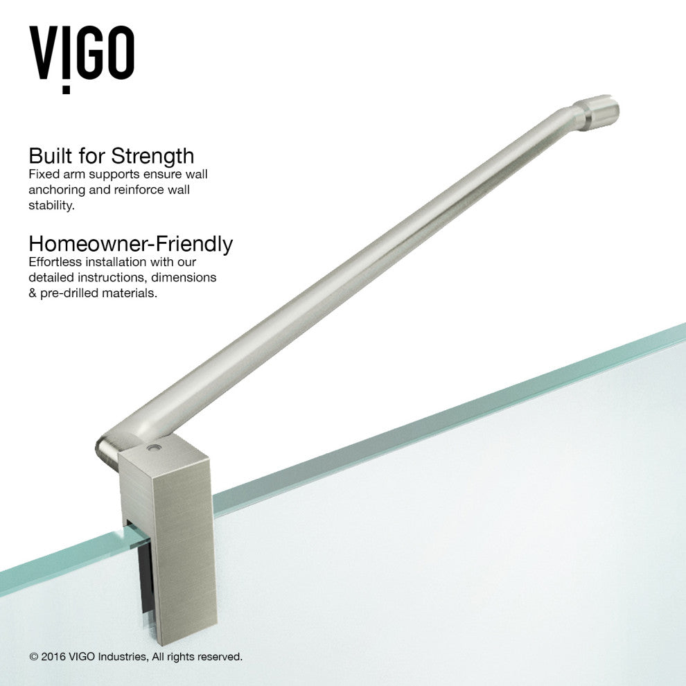 VIGO Monteray 34"D x 34"W x 73"H Frameless Hinged Shower Enclosure, Brushed Nickel, Without Base
