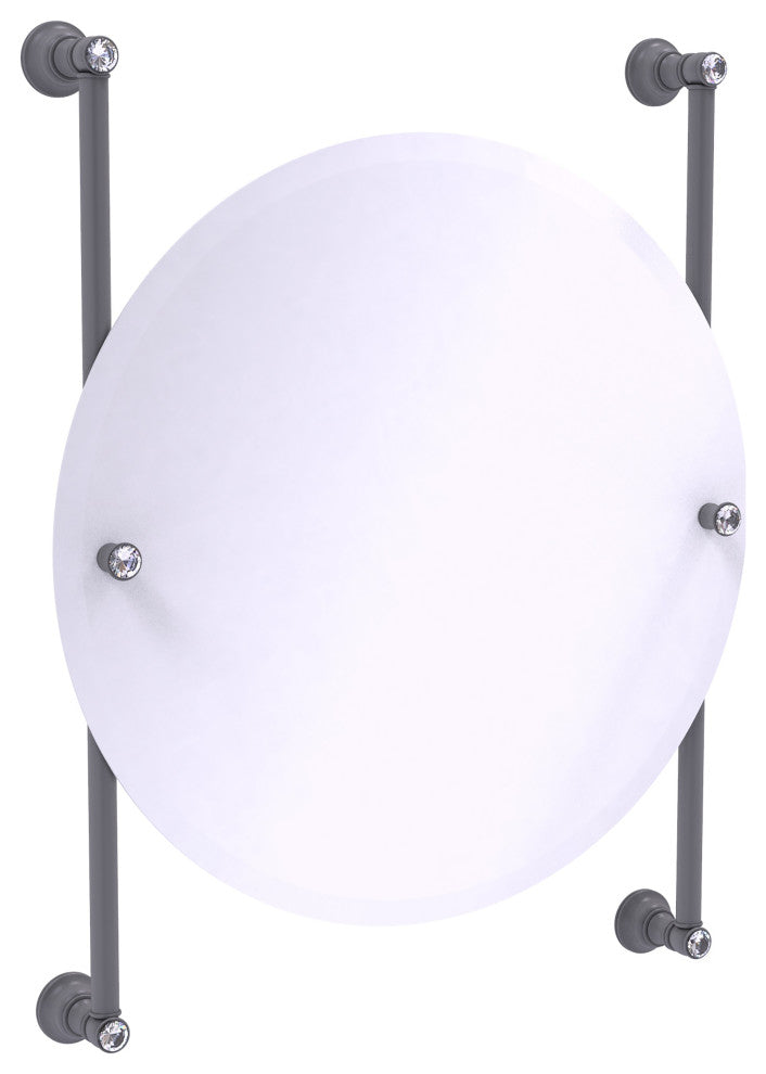 Carolina Crystal Round Frameless Rail Mounted Mirror, Matte Gray