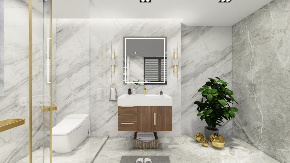 Madison 36" Wall Mounted Vanity With Reinforced Acrylic Sink, Rosewood