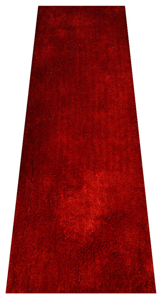 HAND TUFTED SHAG POLYESTER ECO-FRIENDLY AREA RUGS -  Red Color, Solid Design