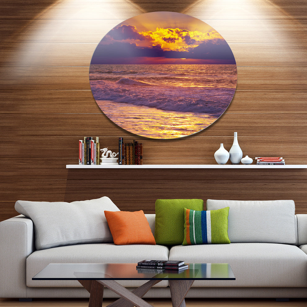 Clouds In Bright Sunshine At Sunset, Landscape Disc Metal Wall Art, 11"