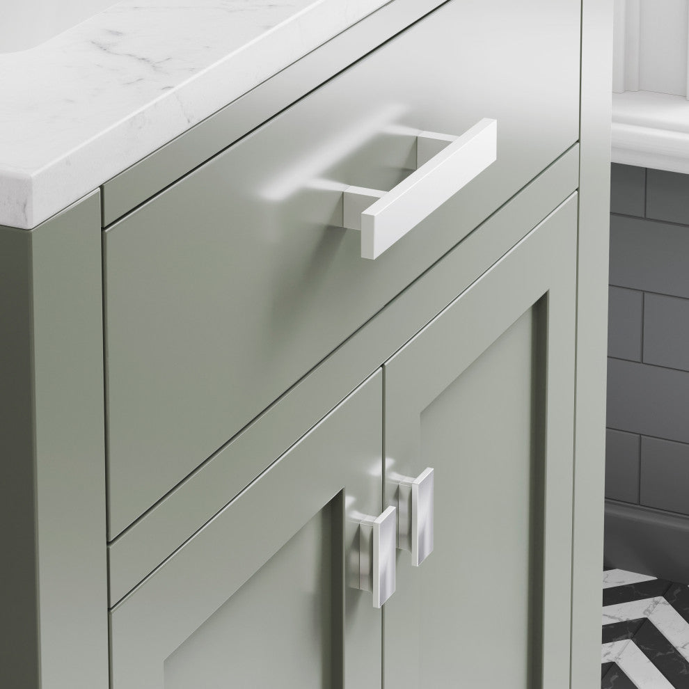 Madison 30 In. Carrara White Marble Countertop Vanity in Glacial Green