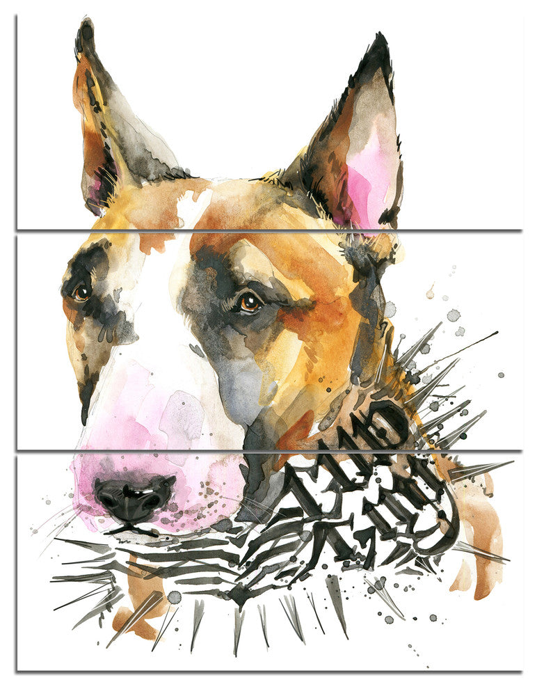 Watercolor Funny Dog Illustration, Abstract Animal Art Canvas, 28x36, 3 Panels