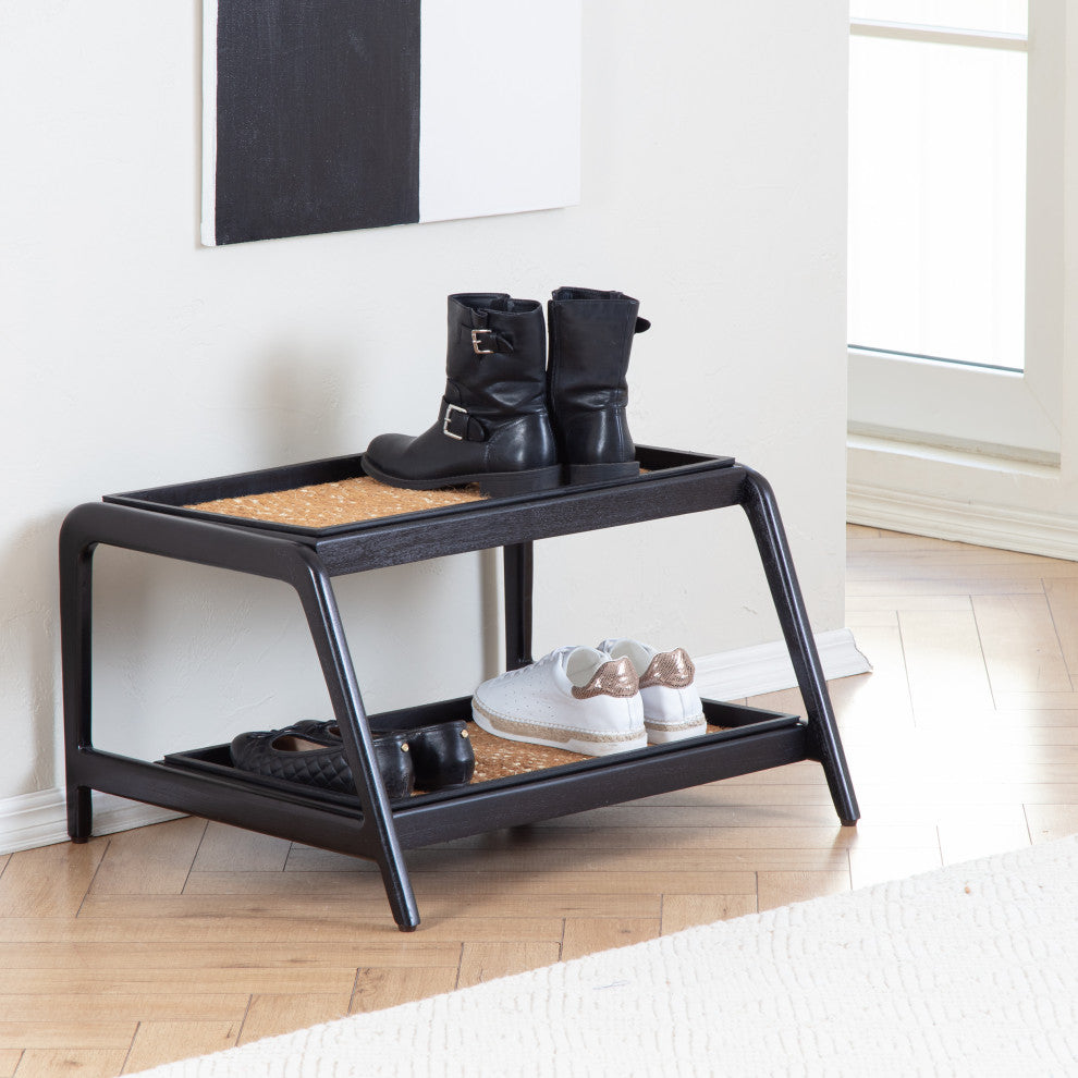 Double-Tier Black Stand With 2-Pair Rubber Boot Trays Mersey