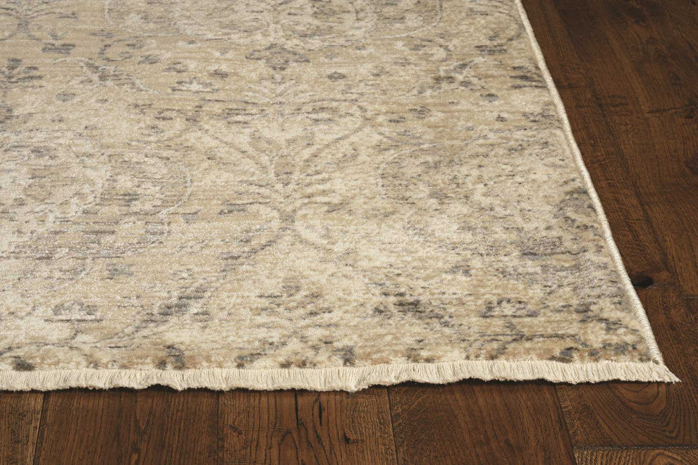 HomeRoots 7' Round Polyester Beige Area Rug