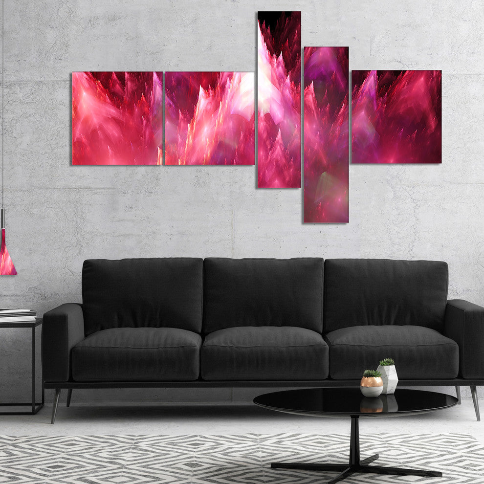 Red Fractal Crystals Design, Abstract Canvas Art Print, 60"x32", 5 panels