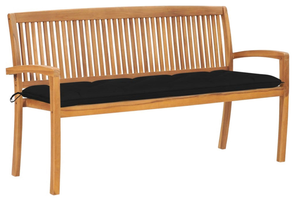 Vidaxl Stacking Garden Bench With Cushion 62.6" Solid Teak Wood