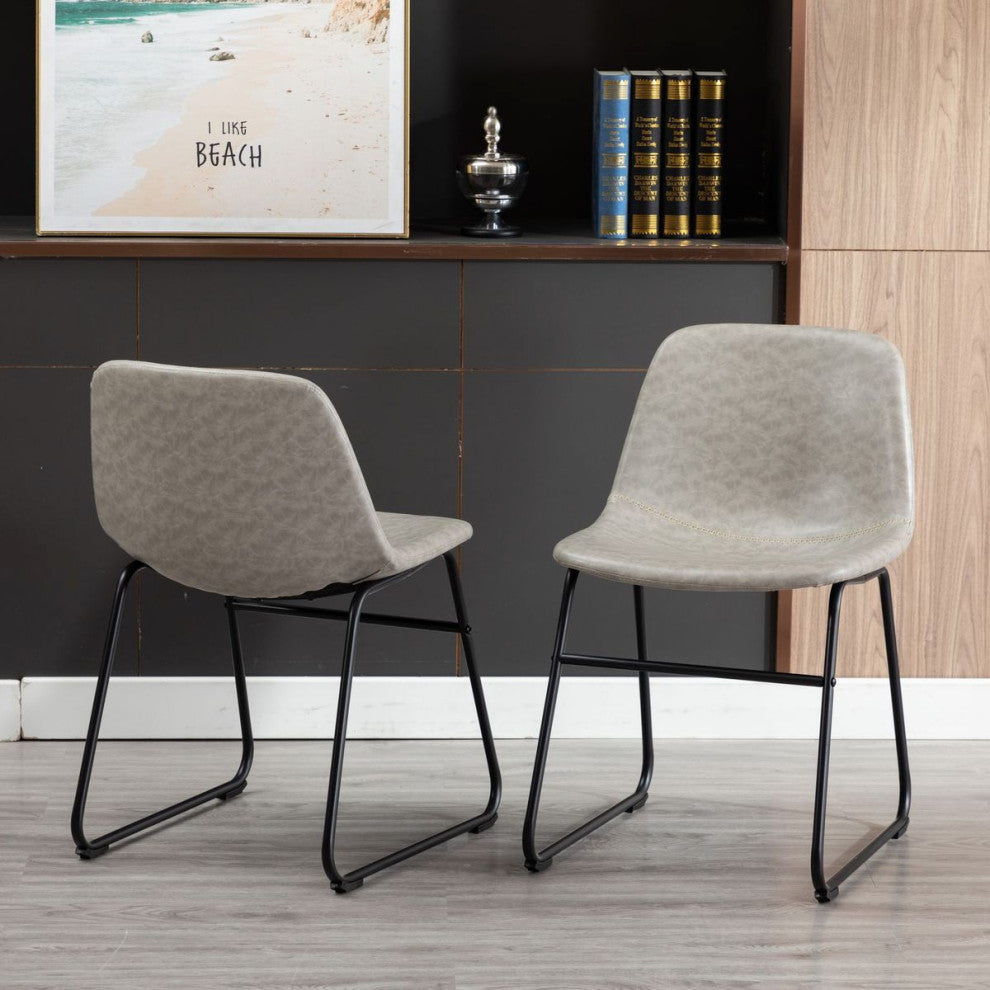 Home Beyond Synthetic Leather Dining Chairs Armless, Set of 2, Gray