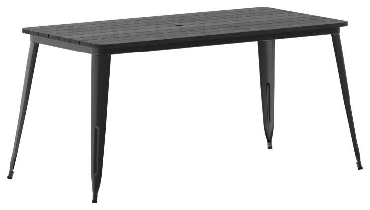 Declan Commercial Indoor/Outdoor Dining Table with Umbrella Hole, 30" x 60", Black