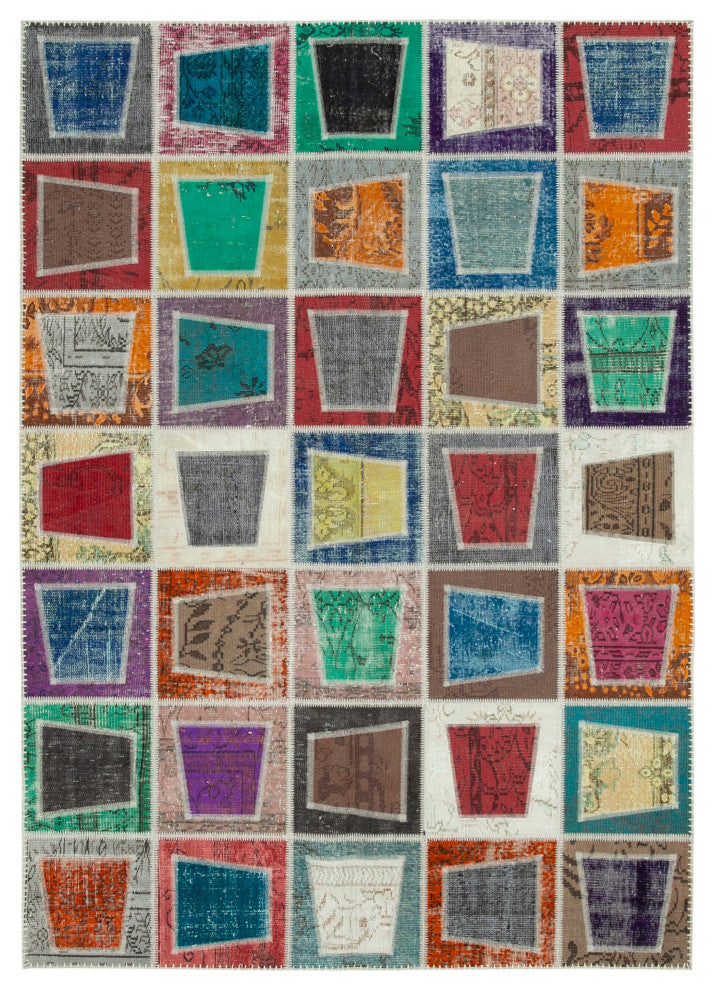 Rug N Carpet - Handwoven Oriental 6' 7" x 9' 2" Boho Patchwork Area Rug