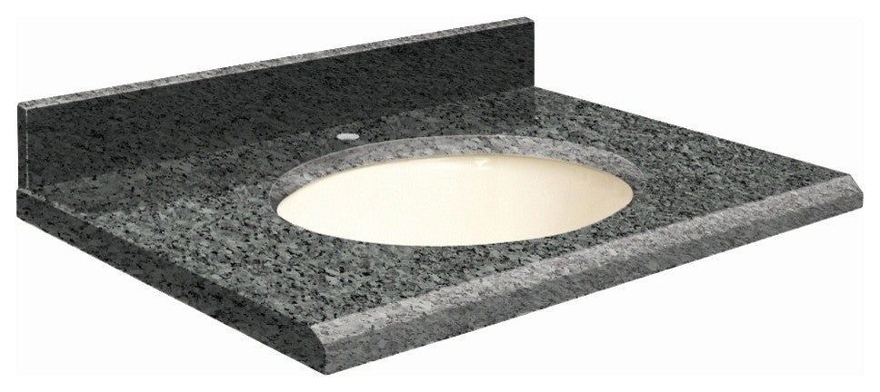 Granite 31"x22" Vanity Top, Single Faucet Hole, Blue Pearl, Biscuit Bowl