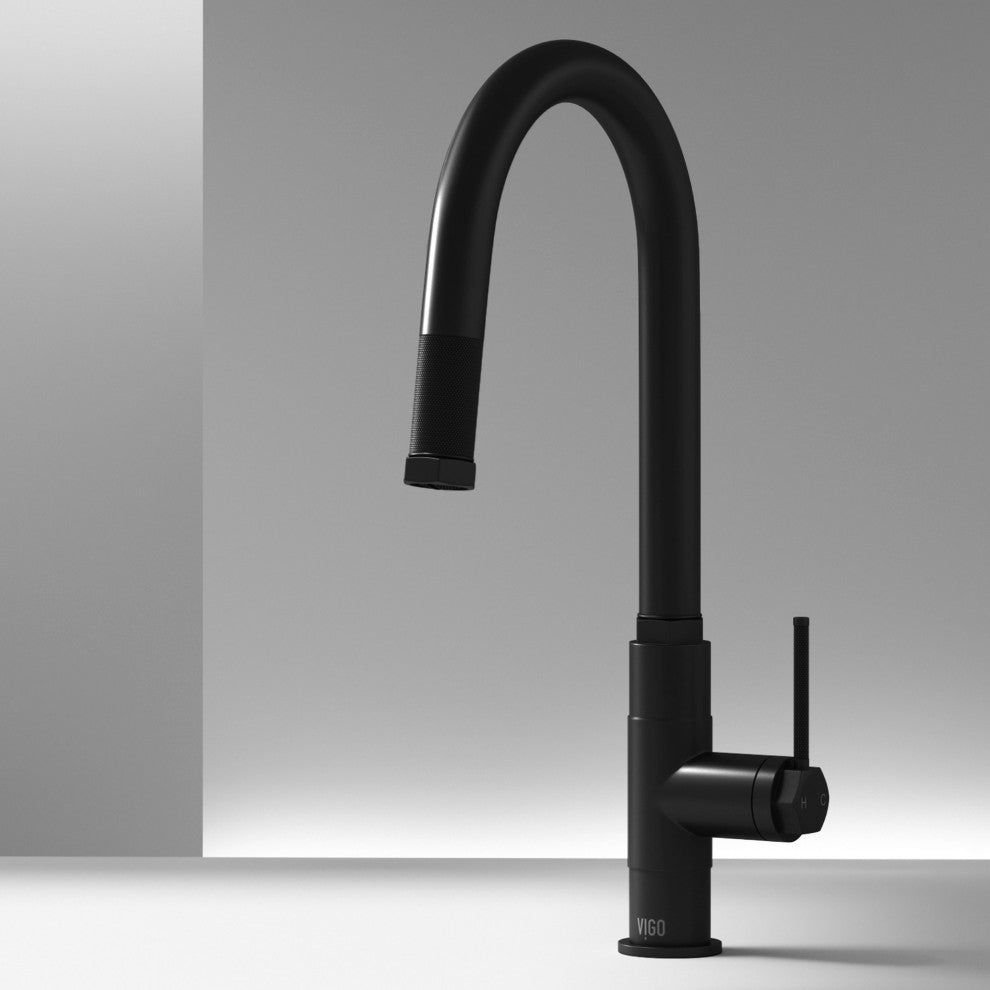 VIGO Hart Arched 18" H Single Handle Pull-Down Kitchen Faucet, Matte Black, Without Extras