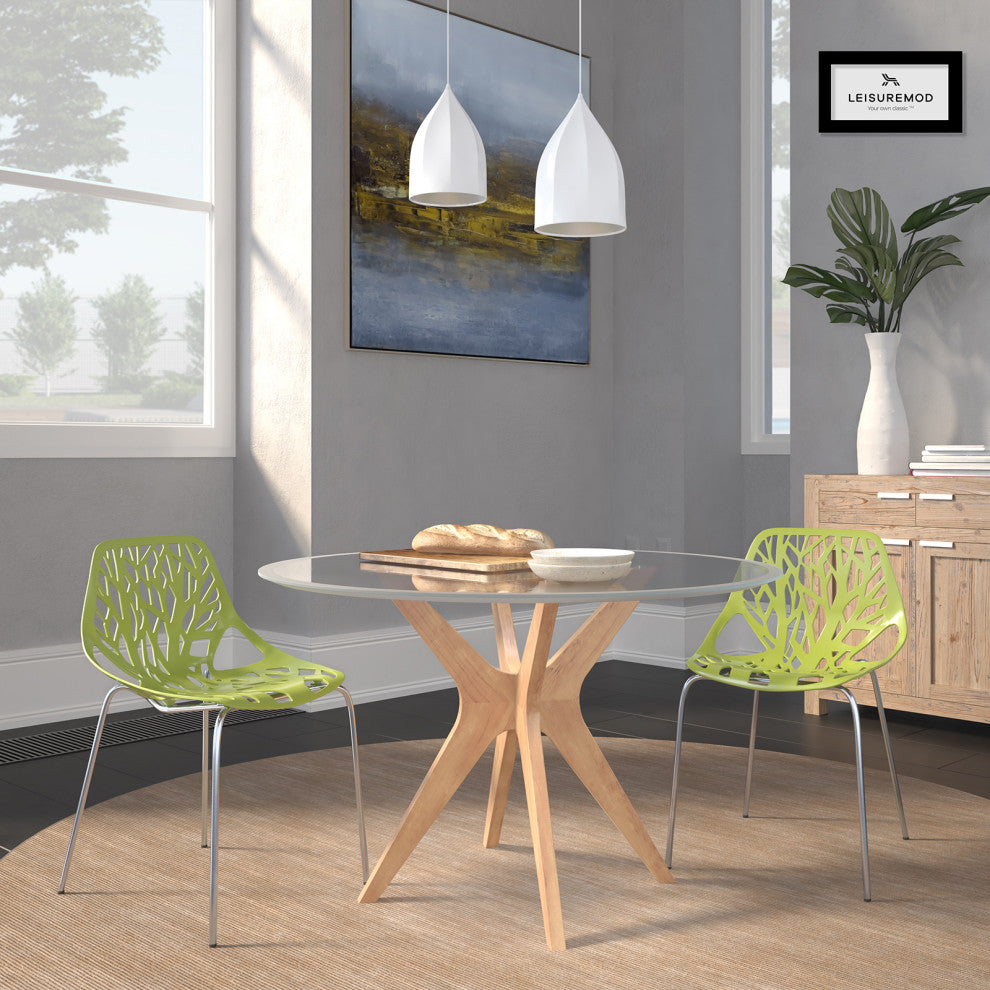 Leisuremod Asbury Plastic Stackable Dining Chair With Chromed Legs, Set of 2, Green