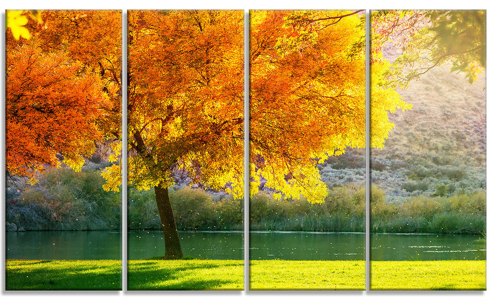 Beautiful Autumn Season in Forest, Landscape Canvas Art, 48"x28", 4 Panels