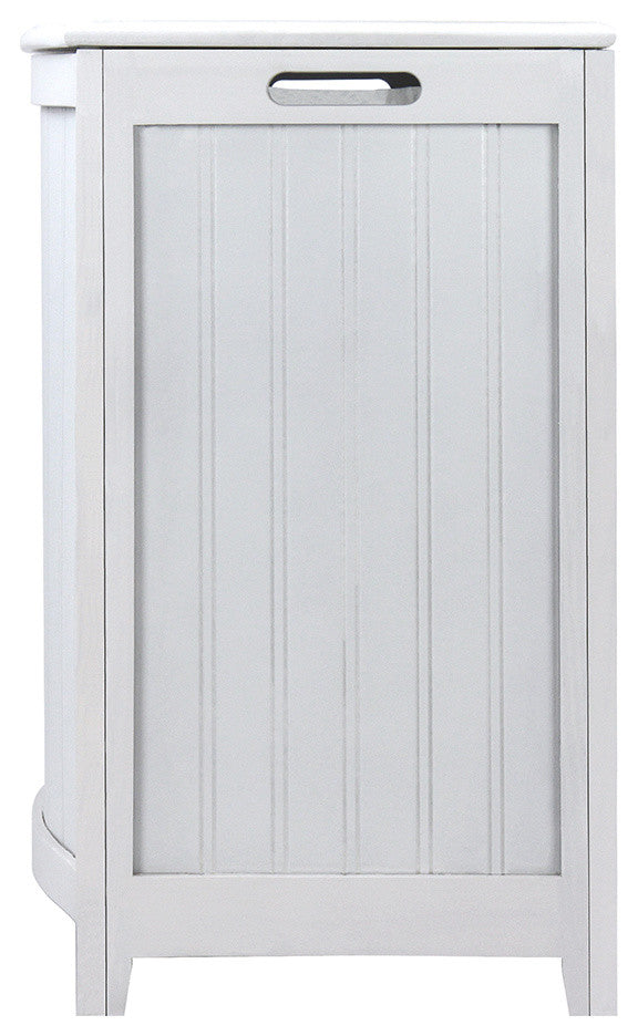 Oceanstar Bowed Front Wood Laundry Hamper With Interior Bag, White