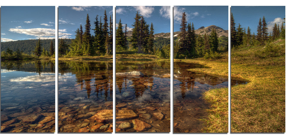 Bright Clear Day and Clear Lake, Landscape Canvas Print, 60"x28", 5 Panels
