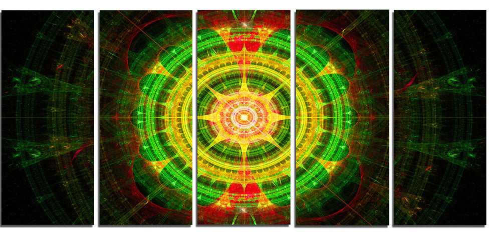Bright Green Fractal Sphere, Abstract Wall Art Canvas, 60"x28", 5 Panels