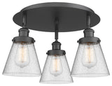 Cone-3 Light 18" Flush Mount-Matte Black, Seedy Glass Shade