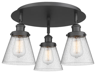 Cone-3 Light 18" Flush Mount-Matte Black, Seedy Glass Shade