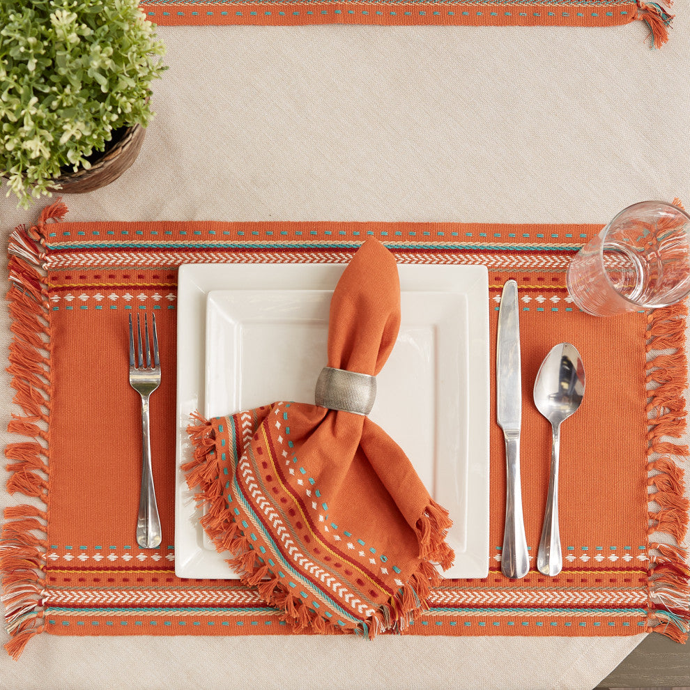 Sedona Sunset Hacienda Stripe Fringed Napkin Set of 6