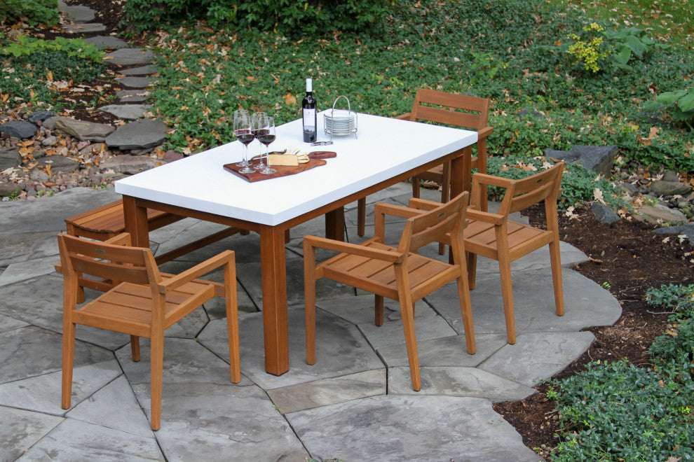 6-Piece Eucalyptus and Ivory Composite Dining Set With Stacking Chairs