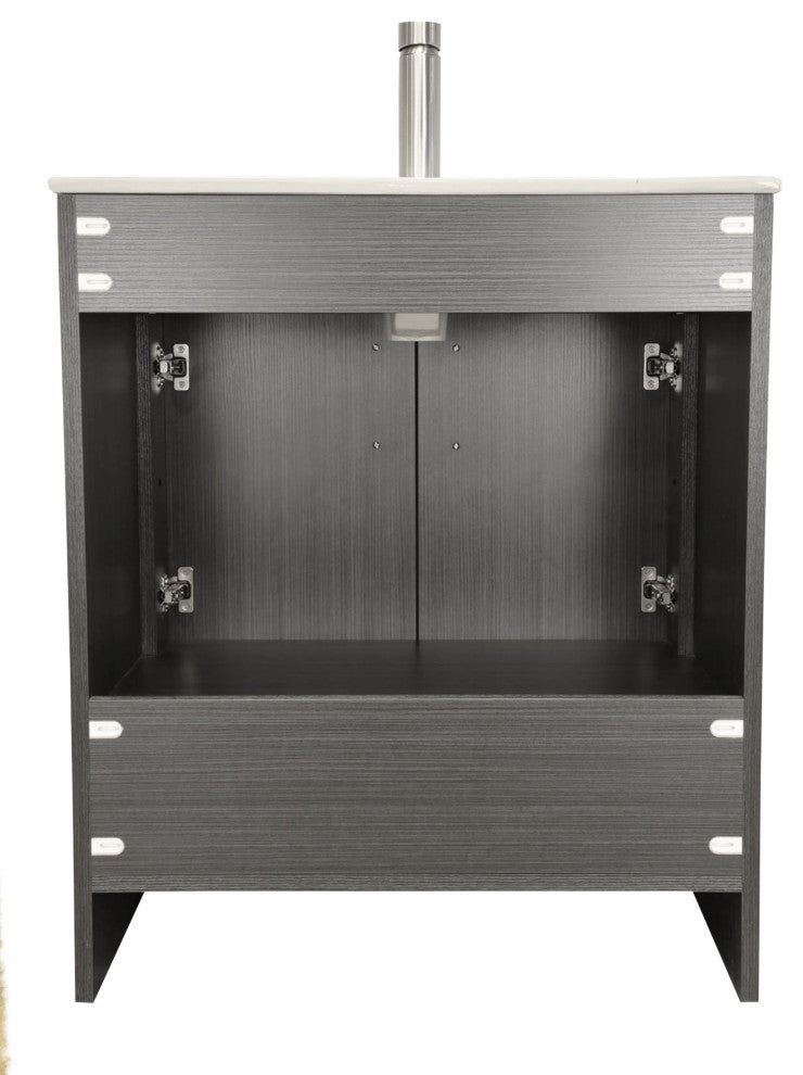 Pacific 30" Vanity With Integrated Ceramic Top and Brushed Nickel Handles, Black