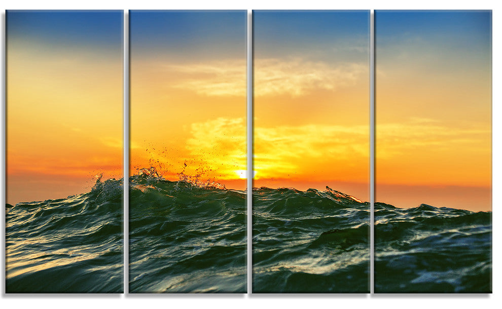 "Bright Sunlight And Glowing Waves" Beach Canvas Wall Art, 4 Panels, 48"x28"