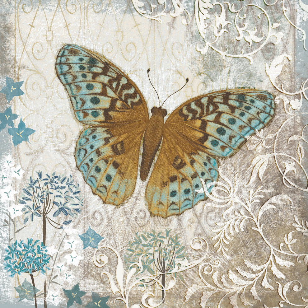 "Blue Linen Butterfly" Painting Print on Wrapped Canvas