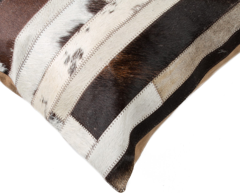 18"x18" Torino Madrid Cowhide Pillow, Chocolate and Natural