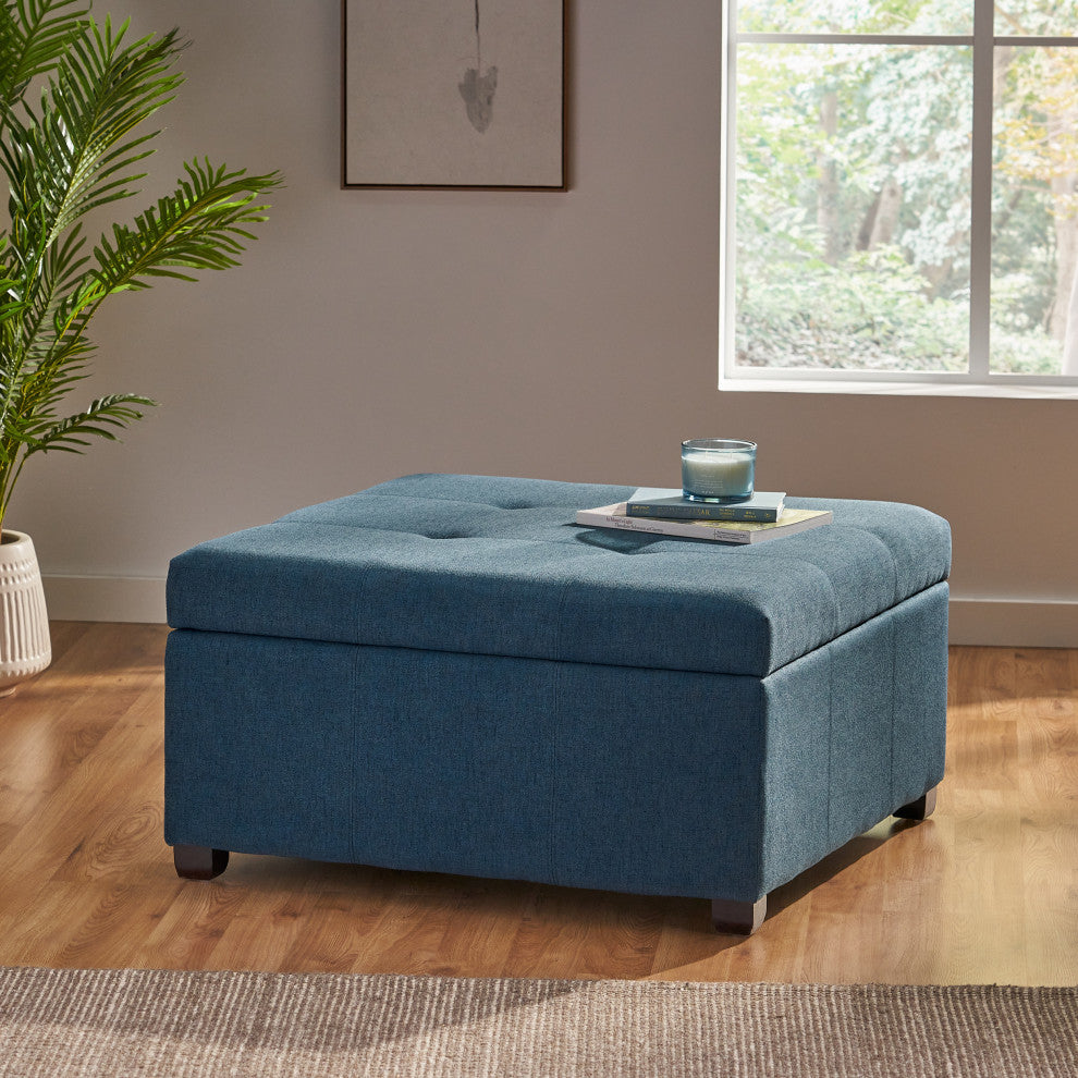 GDF Studio Carlyle Fabric Storage Ottoman, Dark Blue Fabric