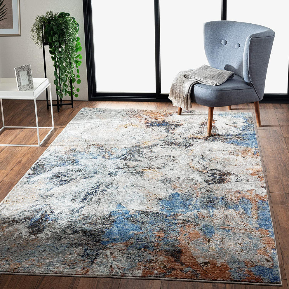 5" x 8" Gray Abstract Foliage Area Rug