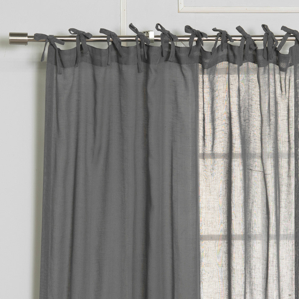 Linen Look Tie Top Curtains, Dark Gray
