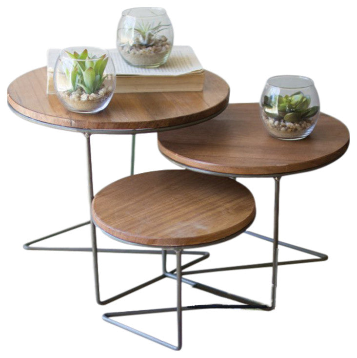 Farmhouse Wood Round Display Riser 3-Piece Set Nesting Tiered Tabletop Stand