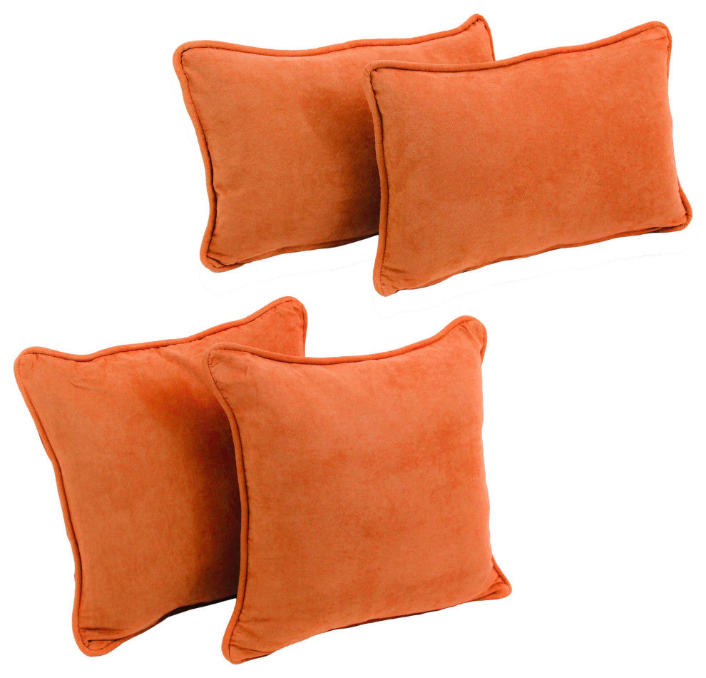 Double-Corded Solid Microsuede Throw Pillows, Set of 4, Tangerine Dream