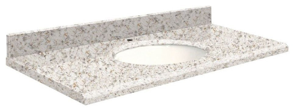 Quartz 37"x22" 1 Sink Vanity Top, Single Faucet Hole, Almond Delite, White Bowl