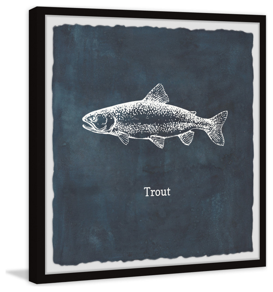 "Trout in Blue" Framed Painting Print, 24x24