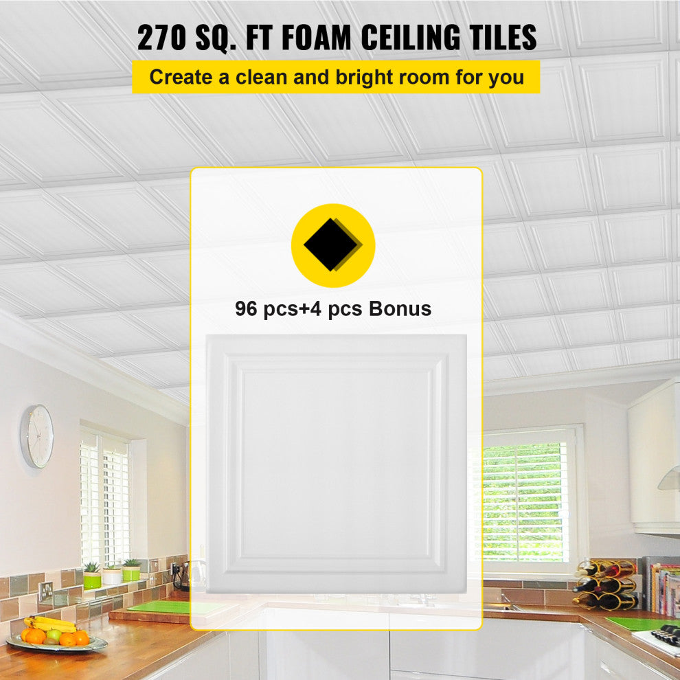 VEVOR Foam Ceiling Tiles 100 Pack of 19.7"x19.7", 270 sq. ft