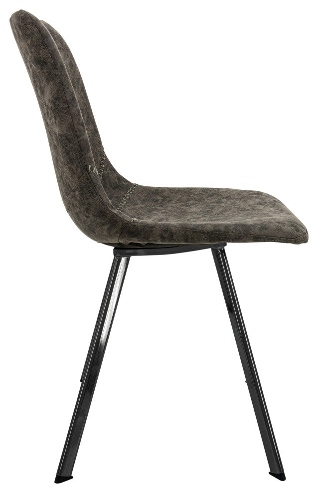 Markley Modern Leather Dining Chair With Metal Legs, Gray