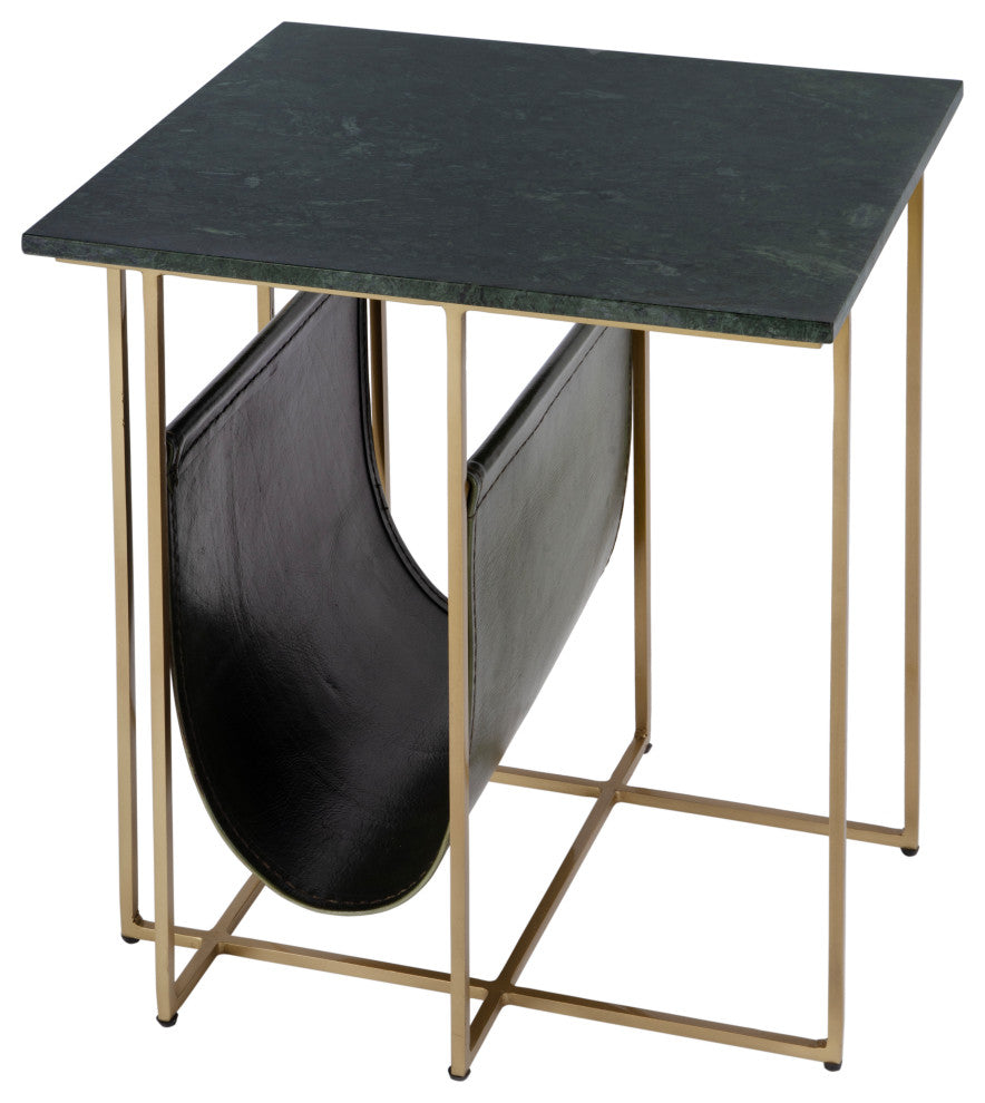 Stephanik 20.25" W Rectangular Marble, Leather Magazine Side Table