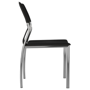 Leather Dining Chair With Chrome Legs Set of 4, Black