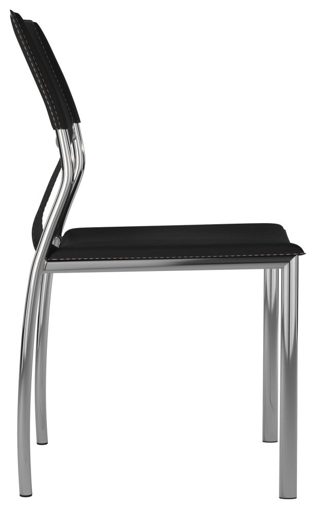 Leather Dining Chair With Chrome Legs Set of 4, Black