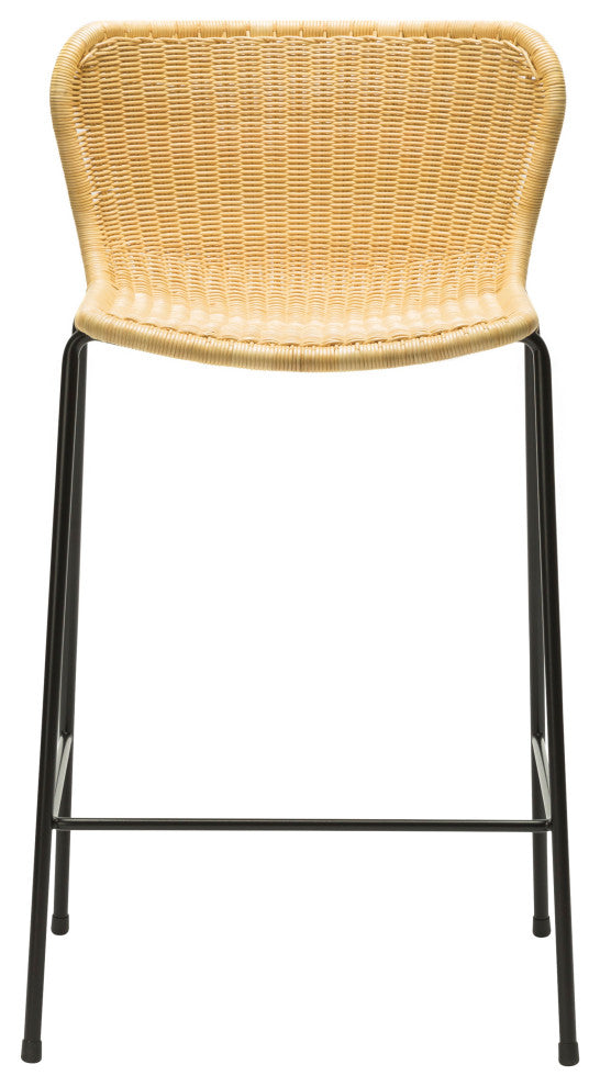 C603 Rattan Counter Stool, Black Frame, Natural Seat
