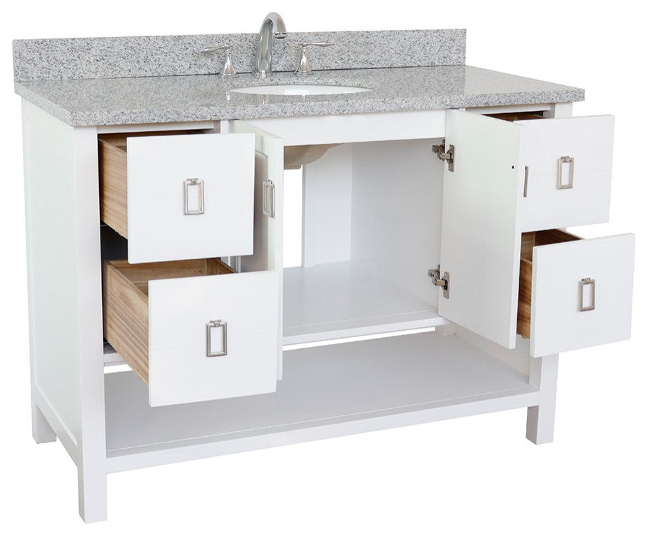 49" Single Vanity, White Finish With Gray Granite Top