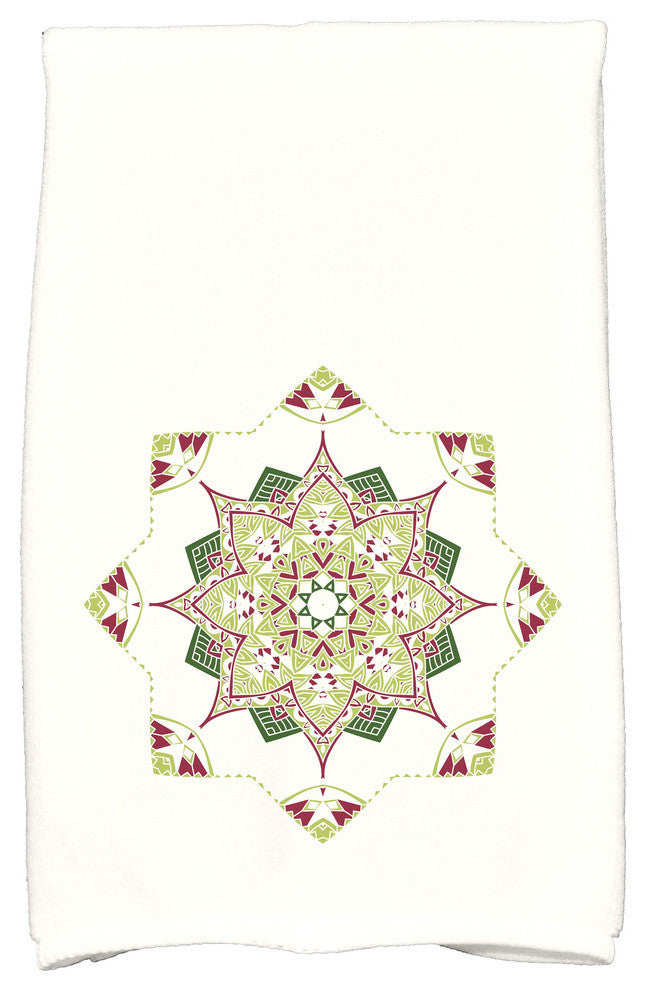 Snowflake Star Holiday Geometric Print Kitchen Towel, Cranberry